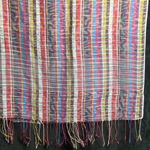 Pre-Owned Colorful 100% Pashmina Scarf with Fringe – Lightweight & Sheer